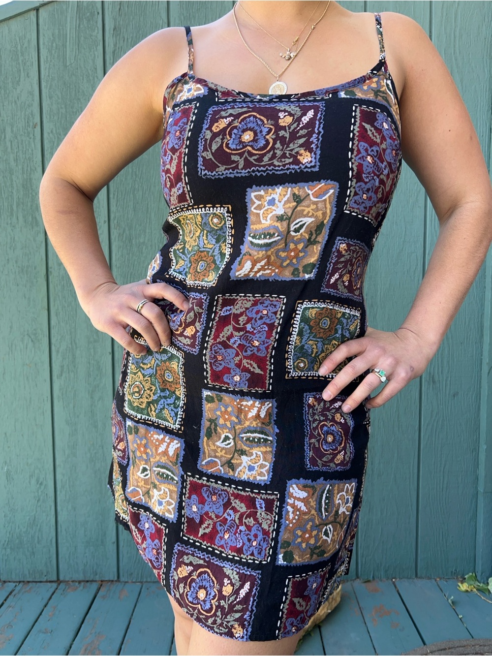 Boho Patchwork Slip Dress - Black Multi - Picture 3 of 4